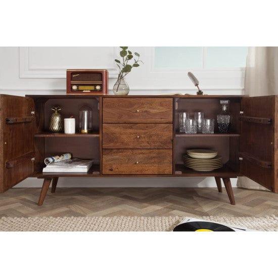 Sheesham Wood Geneva Sideboard with Three Drawer 145x40x75 CM (Honey Finish) - Ouch Cart 