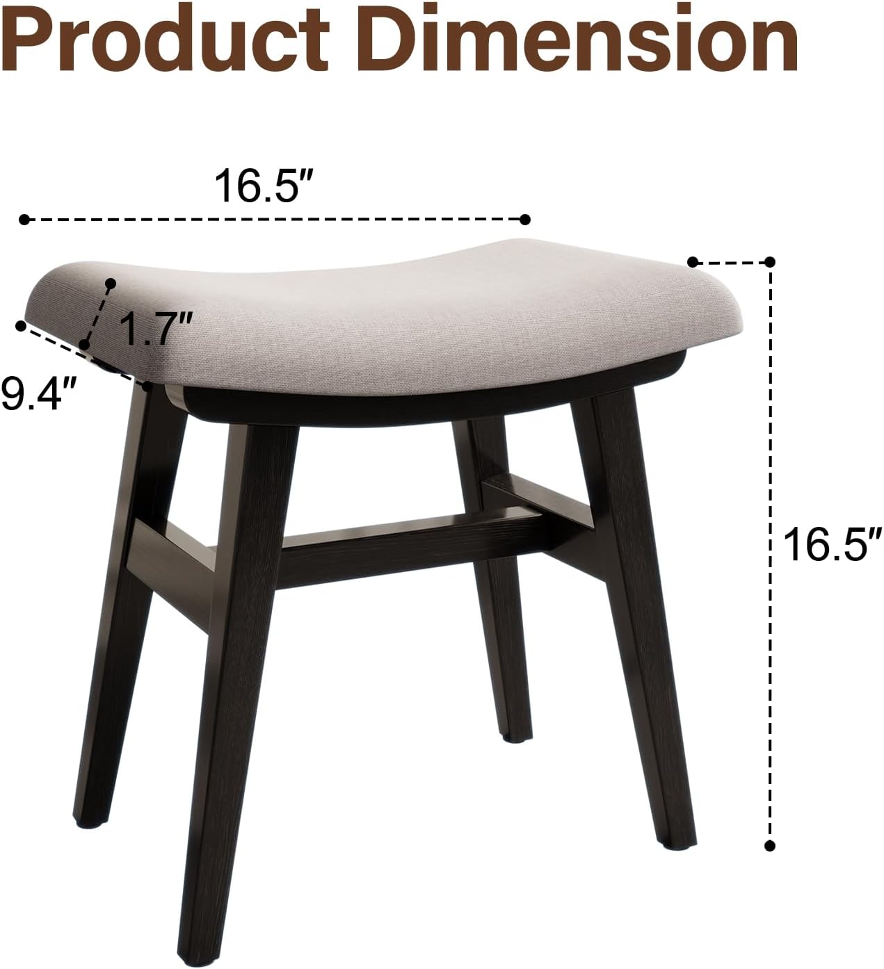 Solid Wood Small Vanity Stool with Saddle Cushion, High-Rebound Sponge Seat, Easy Assembly Makeup Chair, Footstool for Bedroom, Entryway, Black