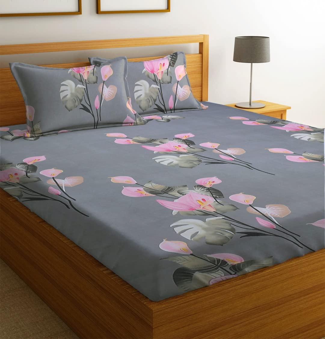 Glace Cotton Single Bedsheet with 1 Pillow Cover | 220 Thread Count | Superfine Floral Print Flat Bedsheet | Soft & Comfortable Summer Bedding for Adults