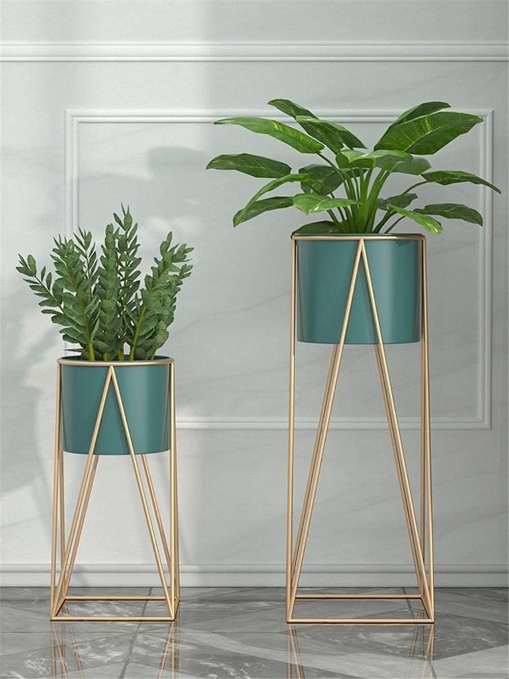 Planters for Indoor - Outdoor Plants & Modern Metal Floor Tall Plant Stand for Garden, Balcony & Living Room & Mid Century Plant Stands with Pots Set of 2