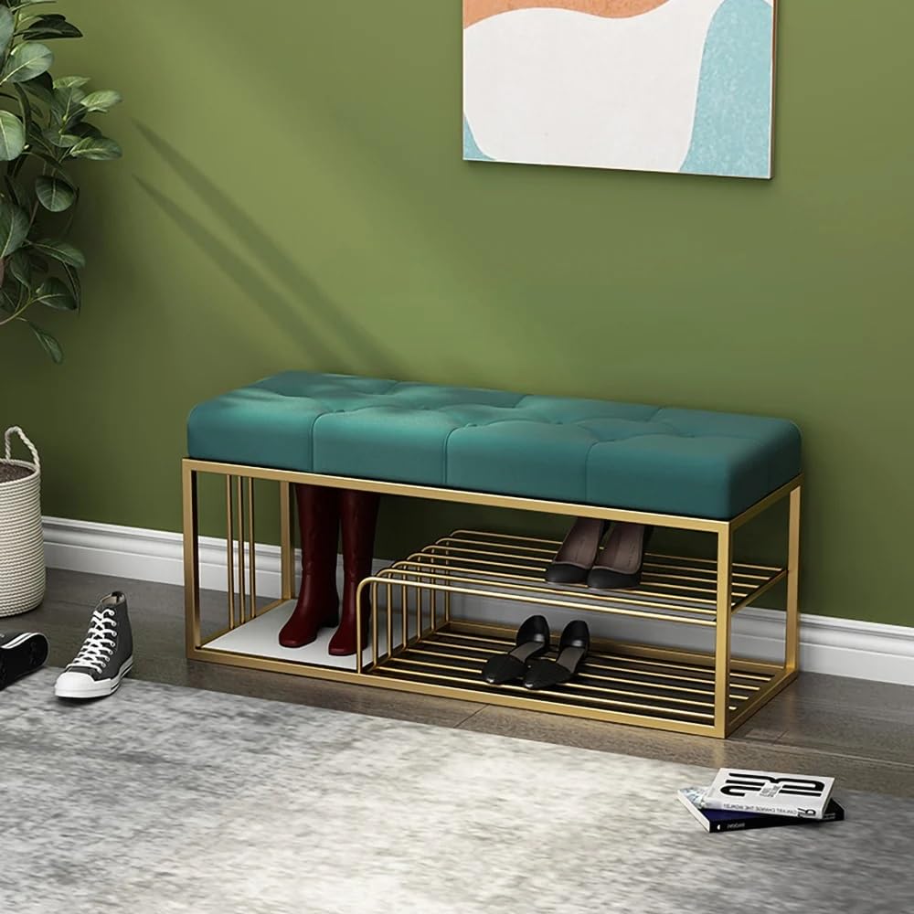 Velvet Upholstered Entryway Shoe Rack Bench with Storage