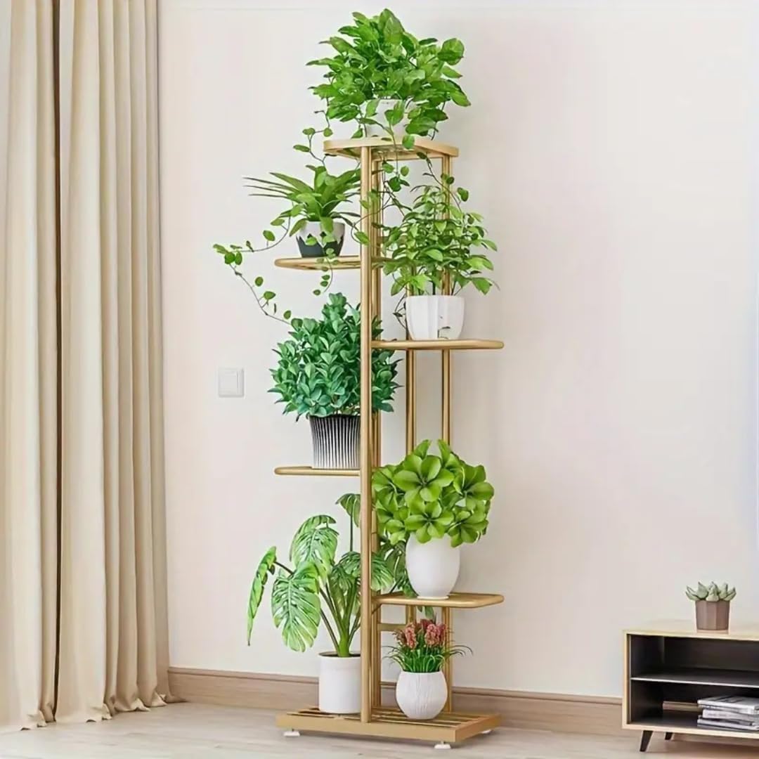 6-Tier Metal Plant Stand for 7 Pots – Indoor Outdoor Flower Shelf, Corner Planter Rack for Garden, Patio, Balcony & Living Room
