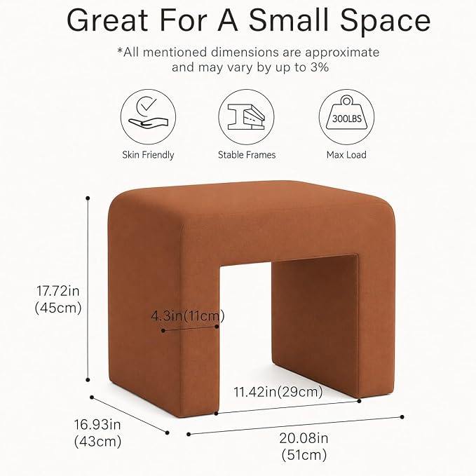 Modern Boucle Vanity Stool Chair with Solid Wooden Legs | Soft Upholstered Ottoman Footstool for Makeup Vanity, Bedroom, Living Room, Entryway & Office (Taupe)