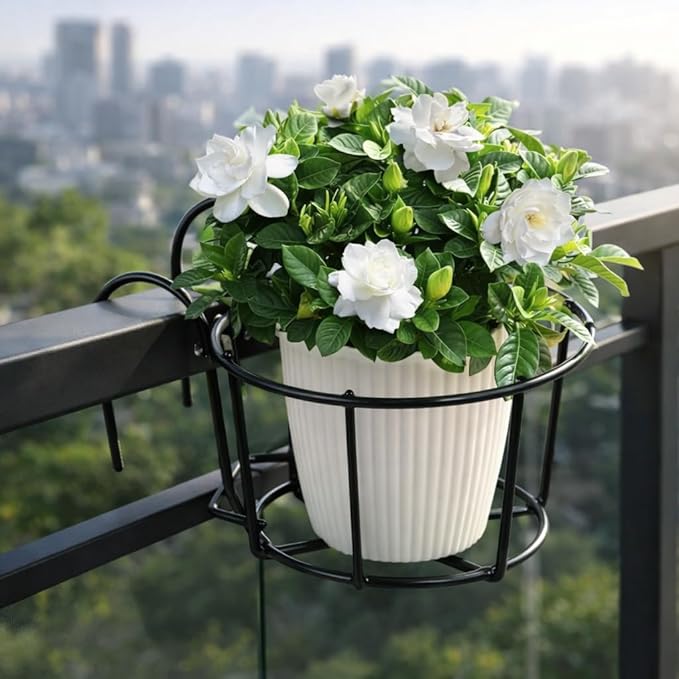 Product image Worthy Shoppee Round Metal Hanging Flower Pot Stand for Railing | Balcony & Outdoor Planter Pot Holder | Indoor Garden Gamla Stand | Plant Stand for Balcony (