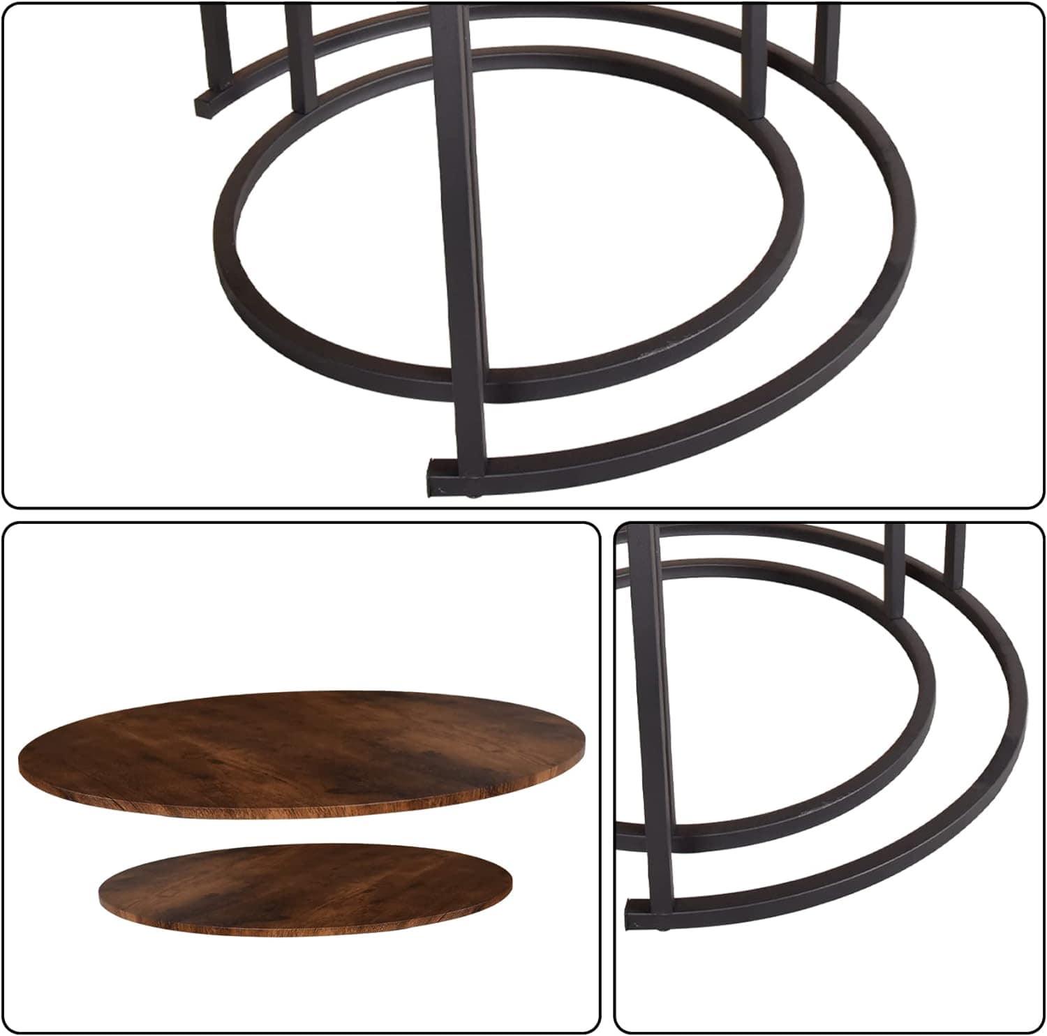 Round Nesting Coffee Table Modern Nesting Side Set of 2 End Table for Living Room Balcony Garden - Ouch Cart 