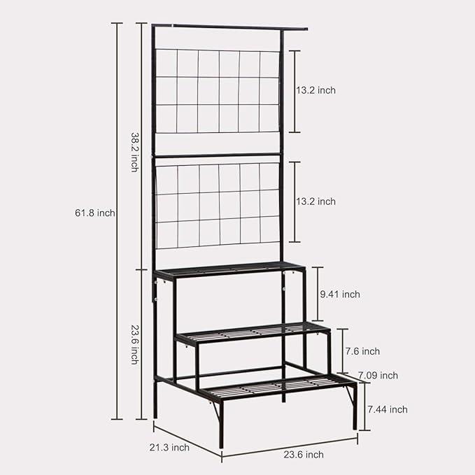 Plant Stand 3-Tier Hanging Shelves Flower Pot Organizer Multiple Flower Display Holder Indoor Outdoor Heavy Duty Potted Planter Rack Unit with Grid Panel for Living Room Balcony - Ouch Cart 