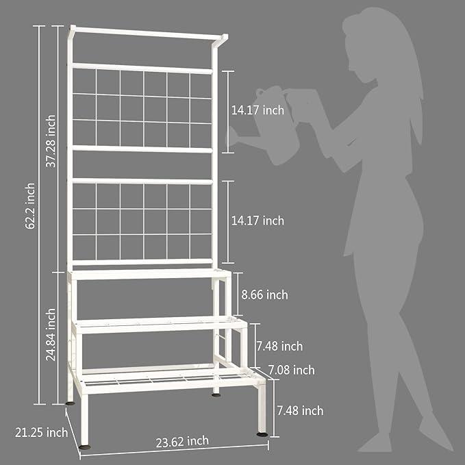 Plant Stand 3-Tier Hanging Shelves Flower Pot Organizer Multiple Flower Display Holder Indoor Outdoor Heavy Duty Potted Planter Rack Unit with Grid Panel for Living Room Balcony - Ouch Cart 