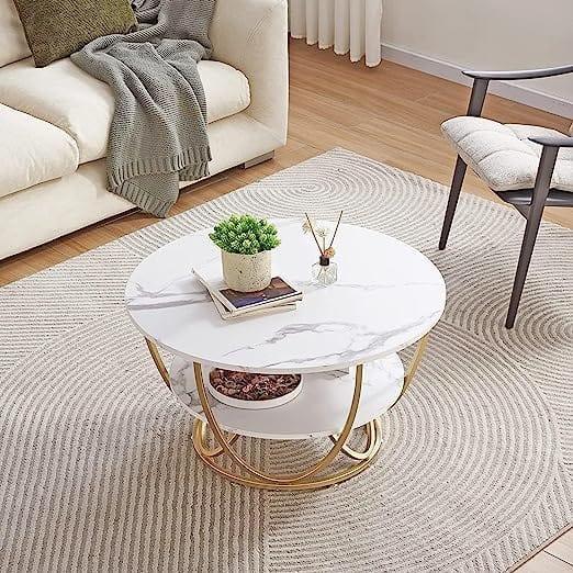 Round Gold Coffee Table,2 Tier Coffee Tables for Living Room - Ouch Cart 
