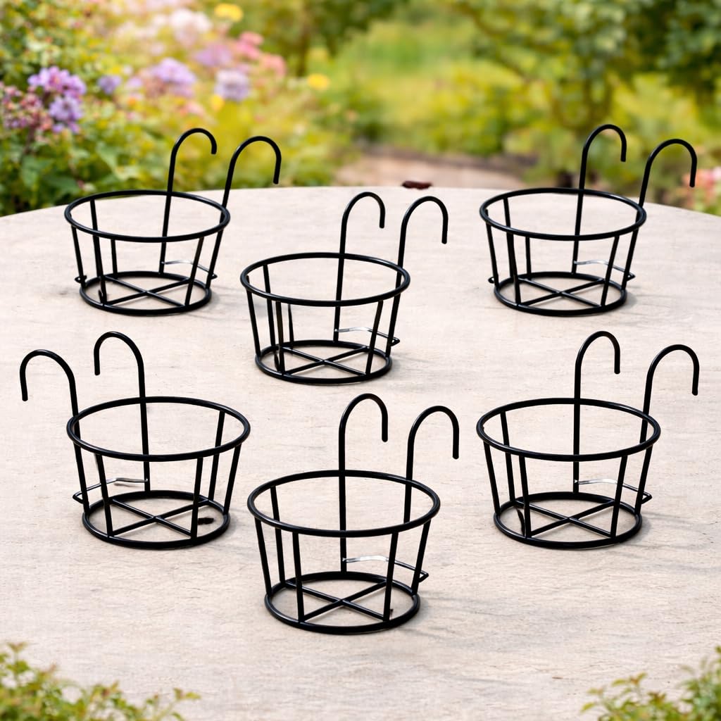 Round Metal Hanging Flower Pot Stand for Balcony Railing | Outdoor & Indoor Planter Holder