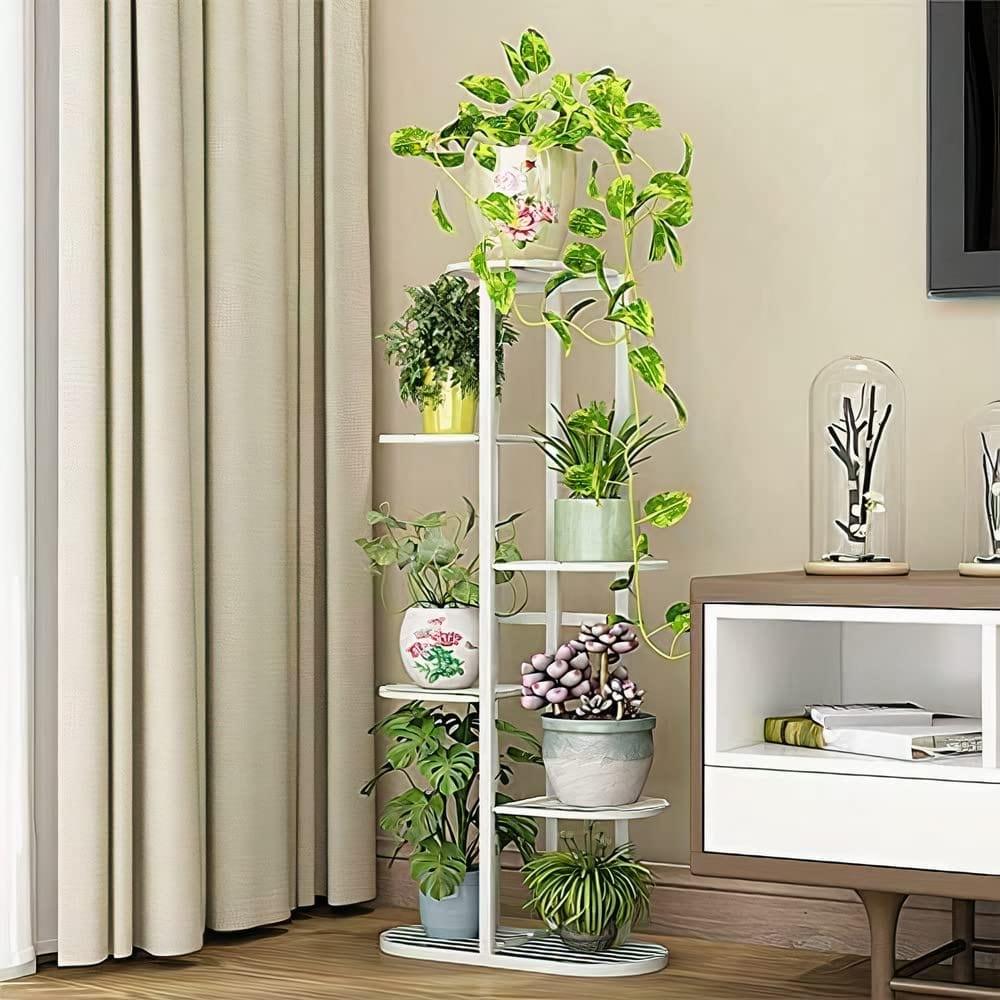 6-Tier Metal Plant Stand for 7 Pots – Indoor Outdoor Flower Shelf, Corner Planter Rack for Garden, Patio, Balcony & Living Room