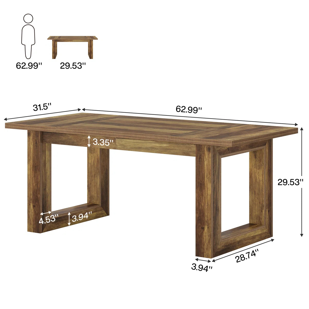 Executive Desk with Solid Wooden Square Base – Modern Computer & Writing Desk