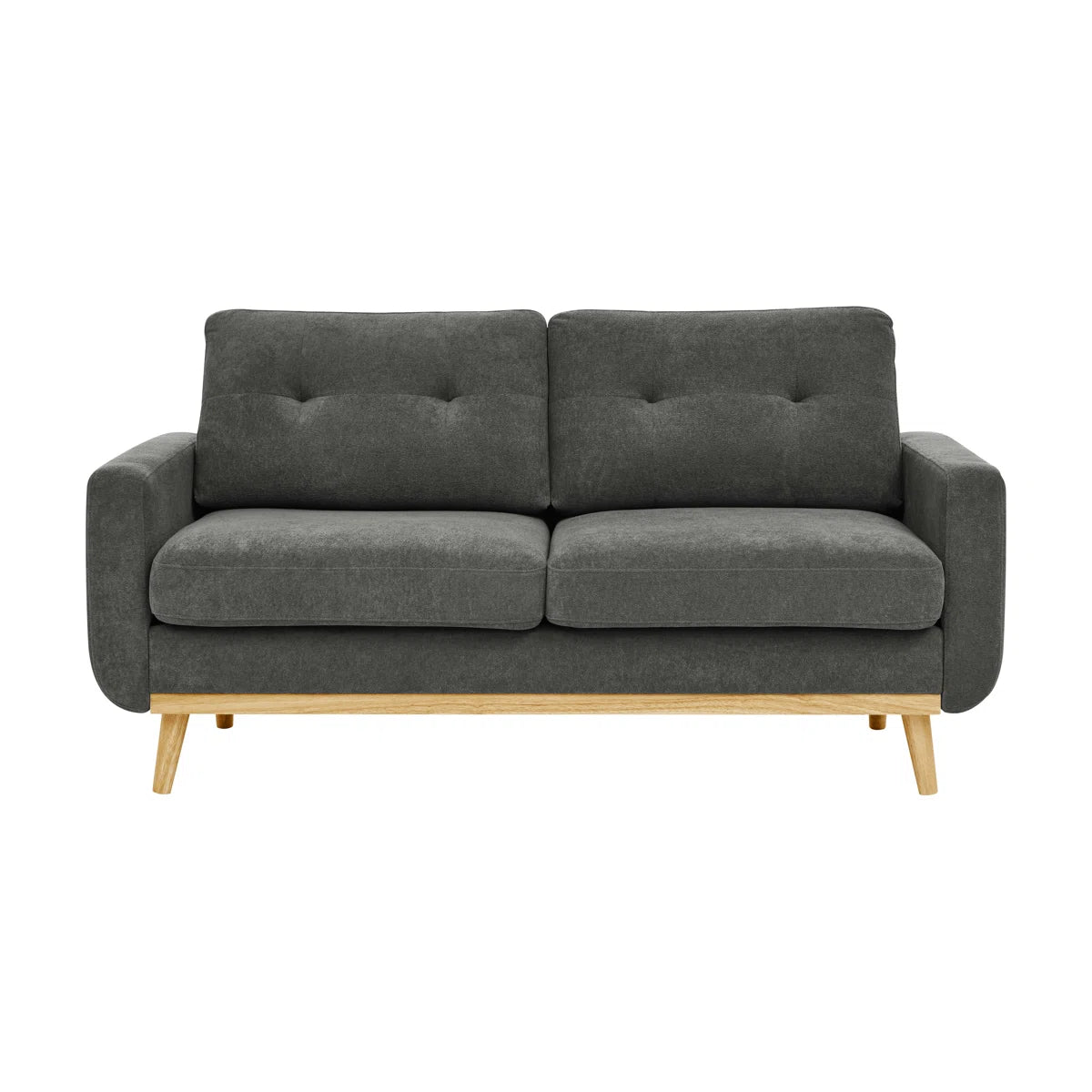 Wide Mid-Century Modern Upholstered Tufted Loveseat Sofa With Wooden Legs