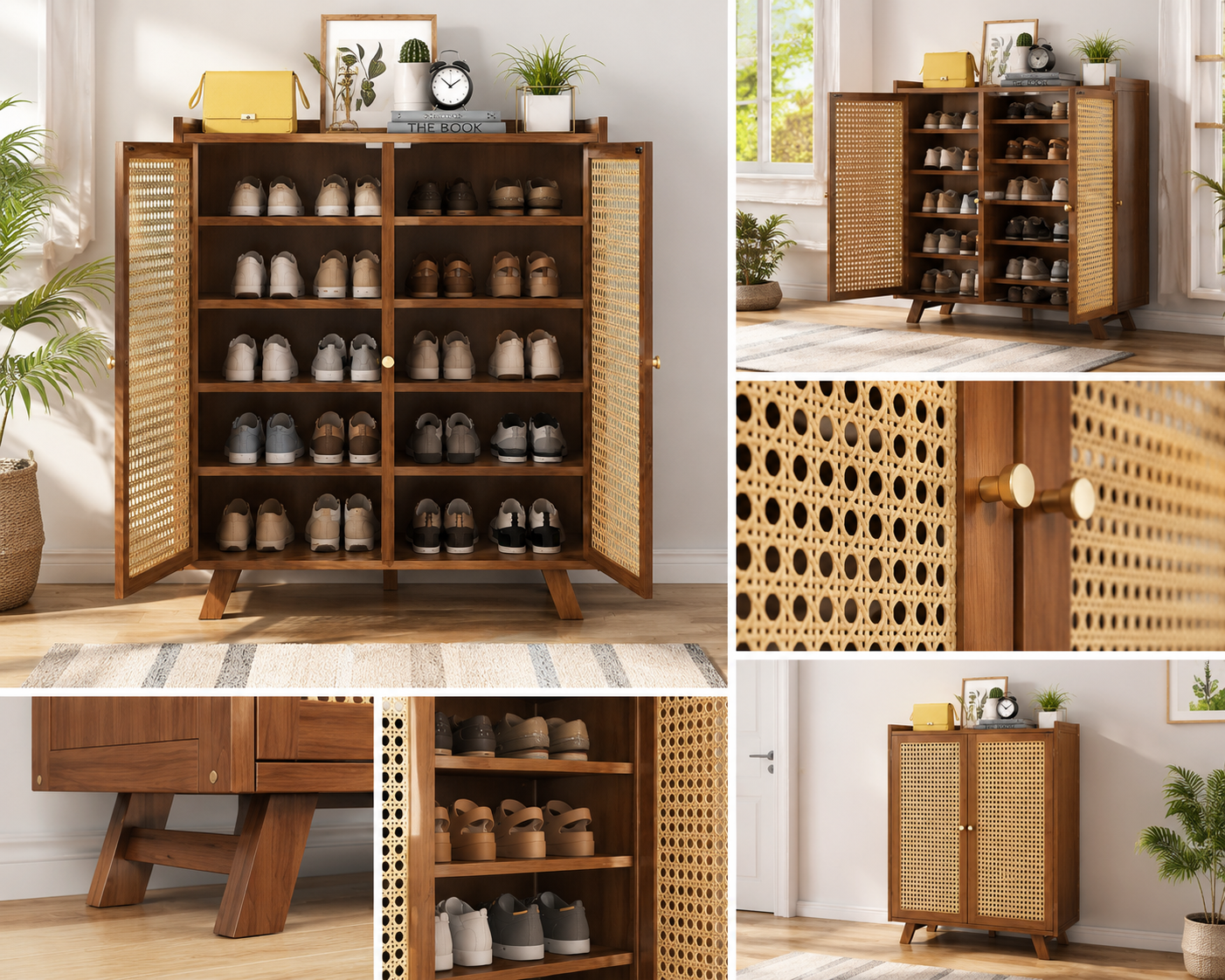 Modern Solid Wood Shoe Cabinet with Angled Legs | Mid-Century Wooden Shoe Storage Organizer | Scandinavian Entryway Shoe Rack