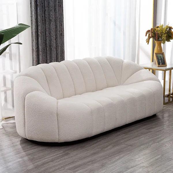 Janice Oval Boucle White Upholstered 3-Seater Sofa - Ouch Cart 