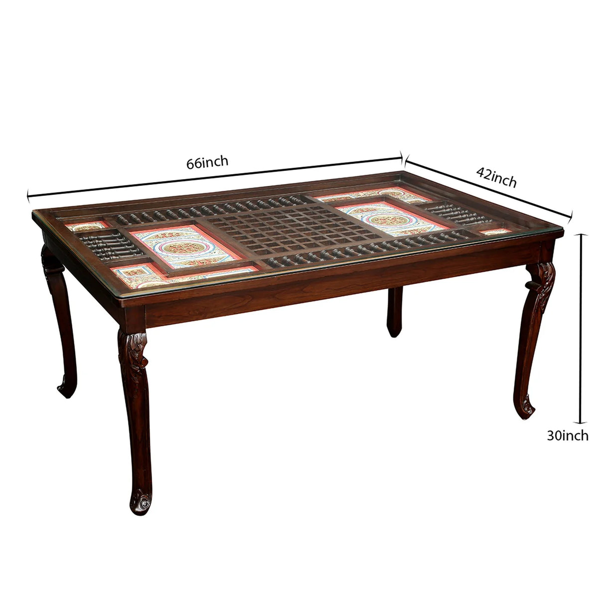 6 Seater Wooden Dining Table Set with Chairs | Solid Wood Dining Table with Glass Top & Upholstered Chairs