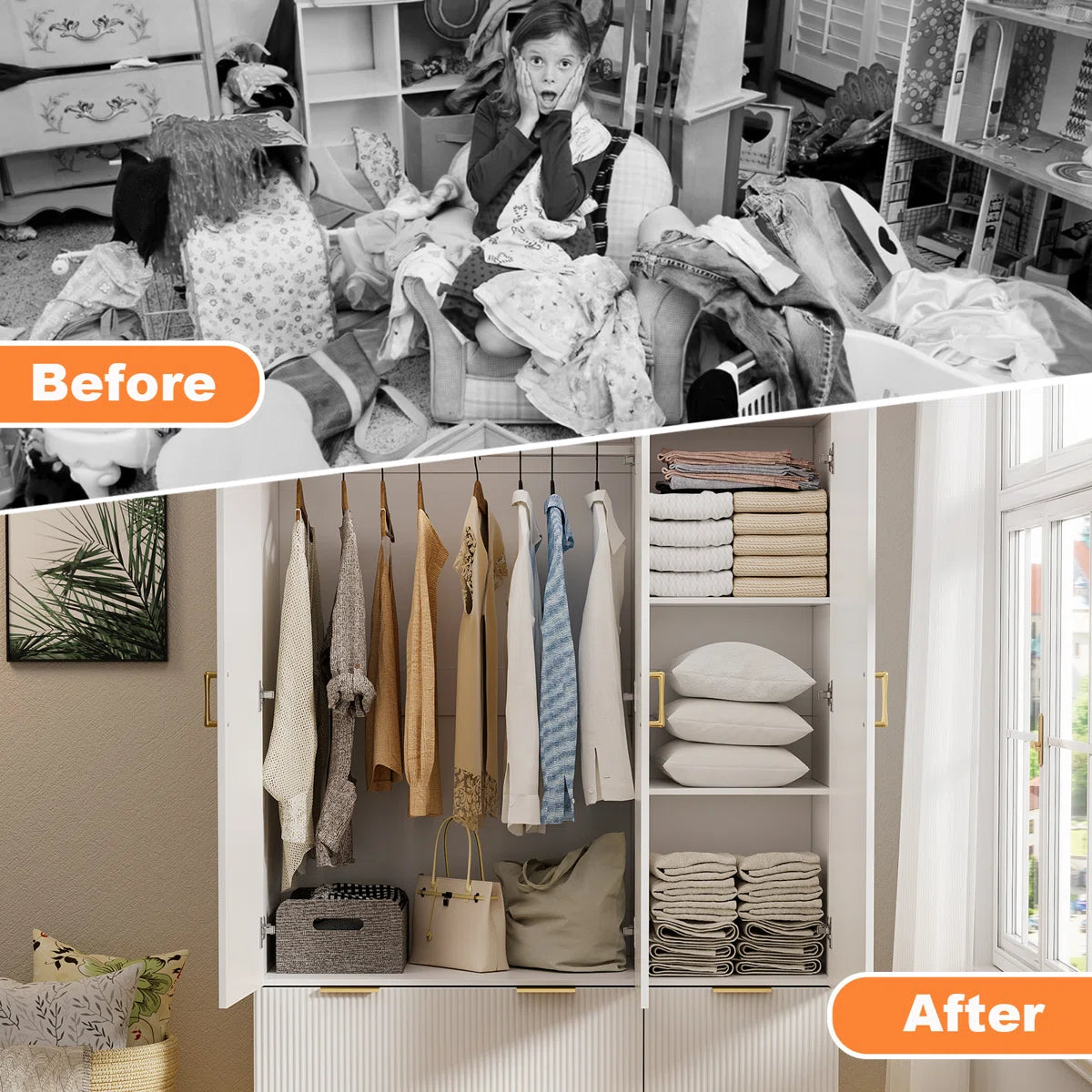 Armoire Wardrobe Closet With 3 Door, Mirror And Led Lights
