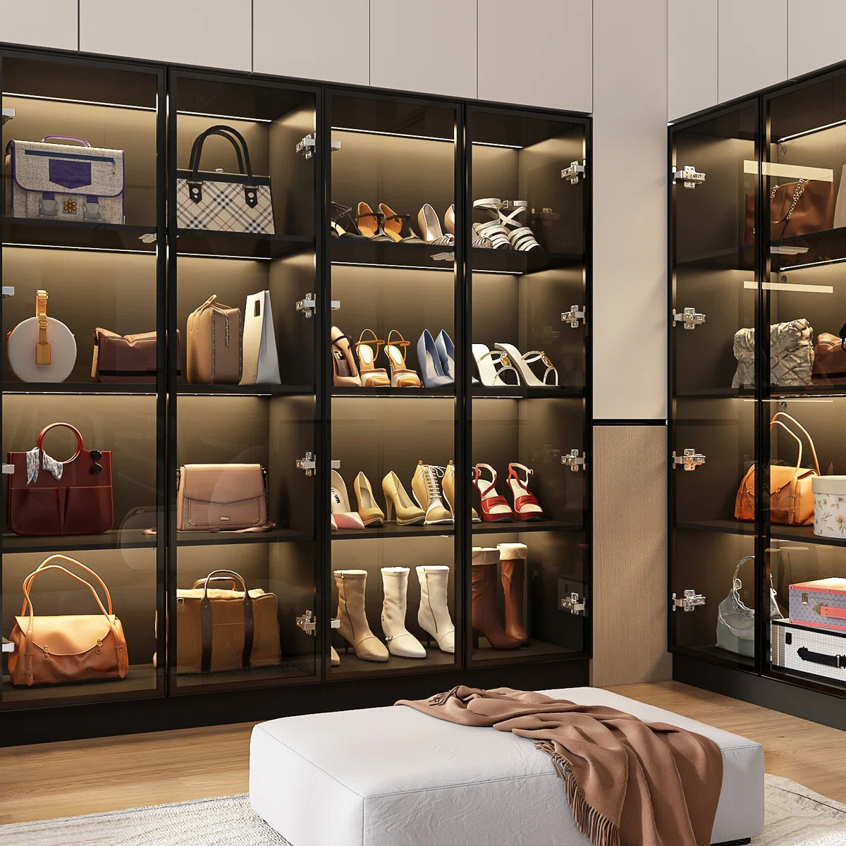 Maudena Armoire With Glass Door and LED Light
