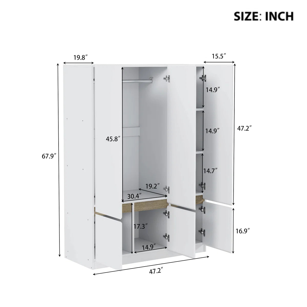 6-Doors Wooden Wardrobe Storage For Bedroom