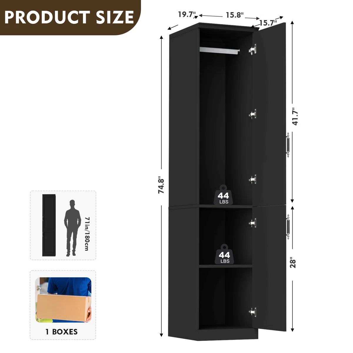 Armoire Wardrobe Closet With 2 Door & Shelves, 74.8" Large Wardrobe Cabinet With Hanging Rod, Freestanding Modern Bedroom Armoire Storage Cabinet, White