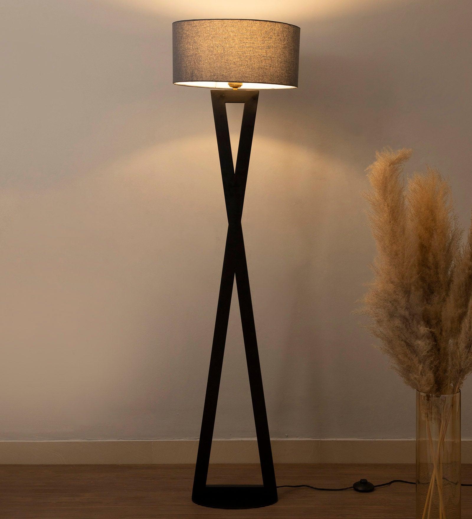 Hamptons Grey Metal Shade Club Floor Lamp with Metal Base - Ouch Cart 