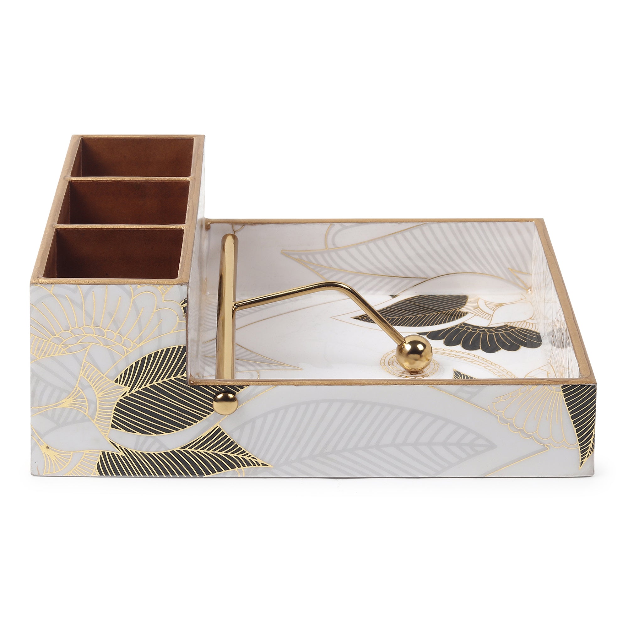 Ivory Noir Bloom Cutlery and Tissue Holder - OUCHCART 