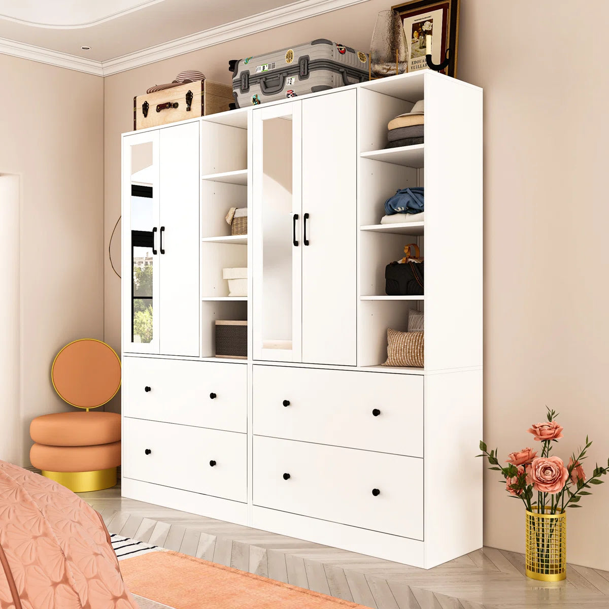Malieka 71.2'' Wide 4 Drawer Armoire With Mirror