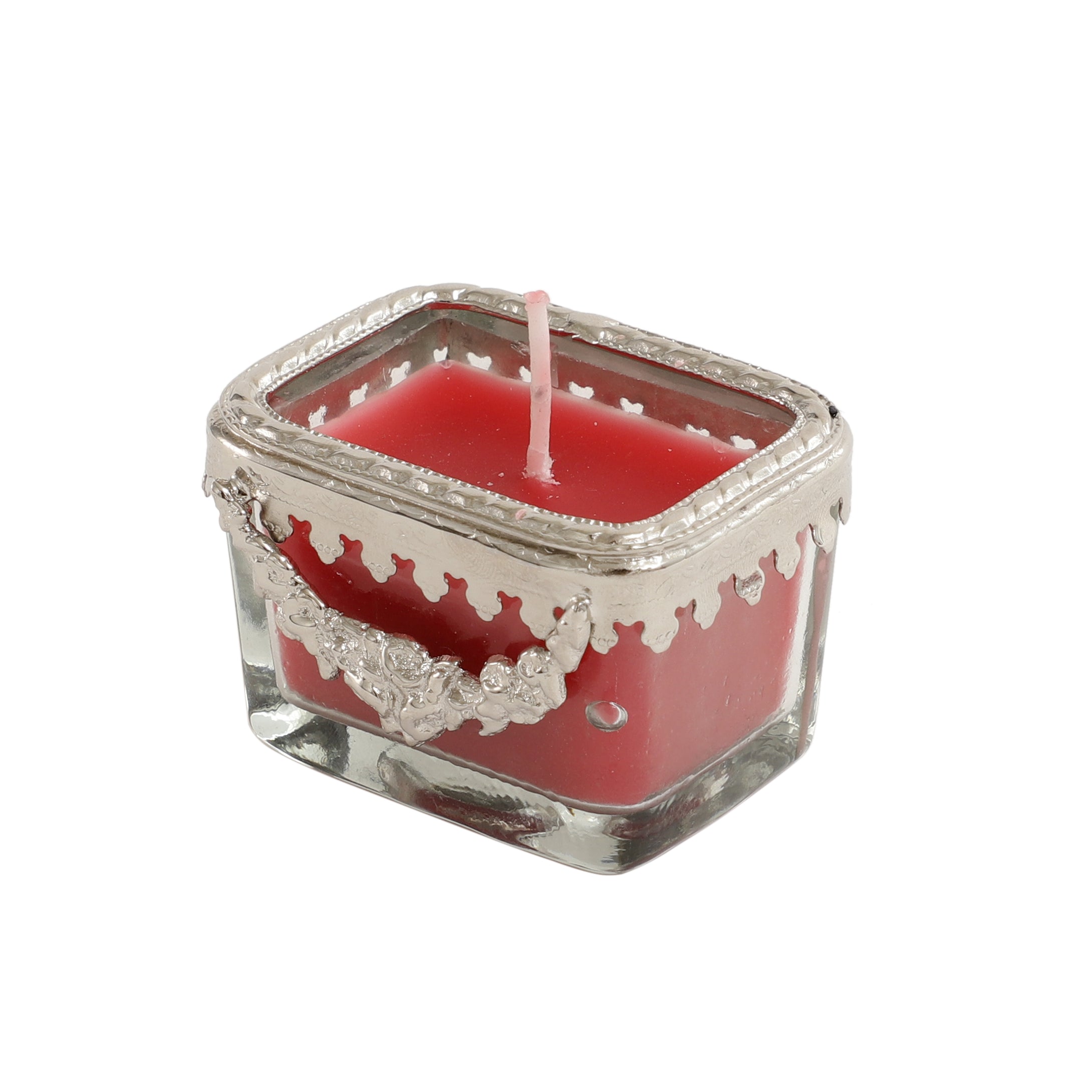 cherry blossom red scented candle glass jar with Silver ring