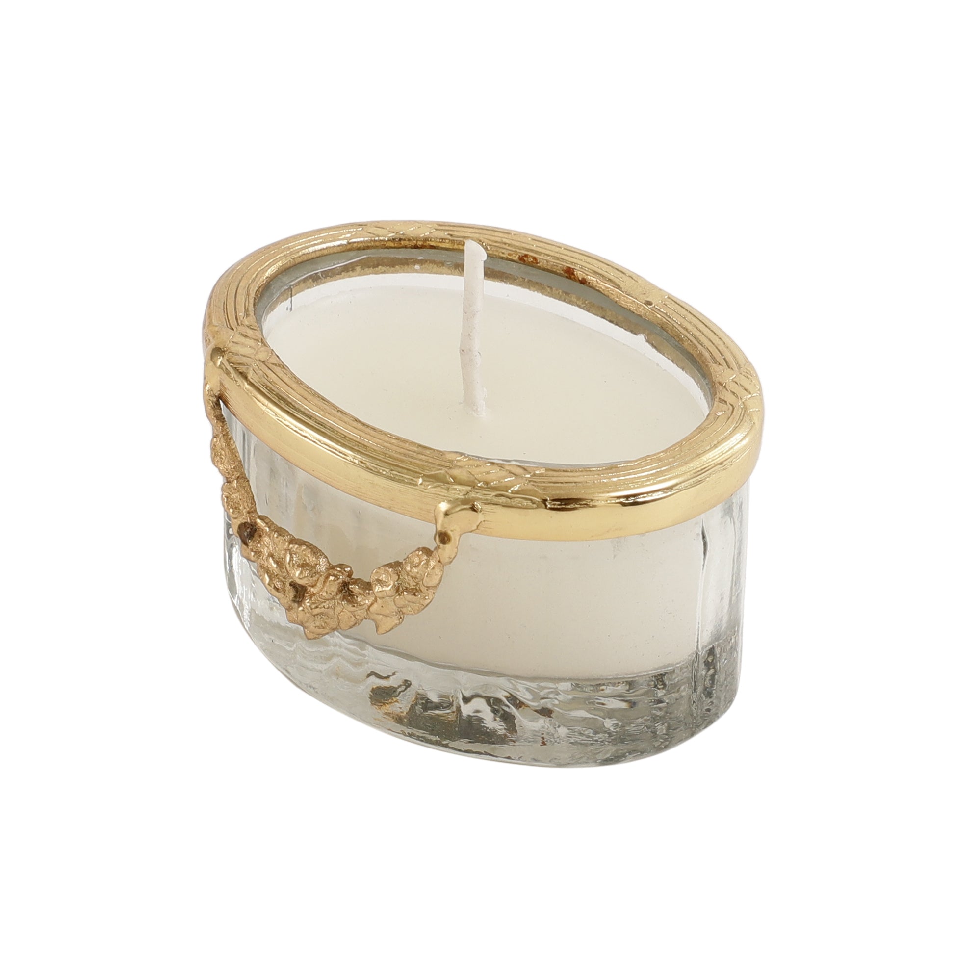 snowy whisper white scented candle jar with Golden Ring