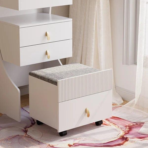 Constanza White Makeup Vanity Set Mini Dressing Table with Stool & Miroor, Wooden Vanity Table Set, Makeup Dressing Table with Mirror, 3 Drawers and Stool for Bedroom, White - Ouch Cart 