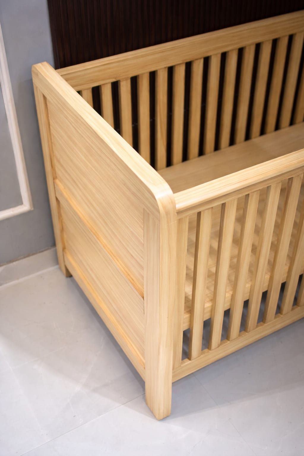 Ouch Cart Wooden Baby Crib Bed – Solid Wood Infant Cot with Slatted Design