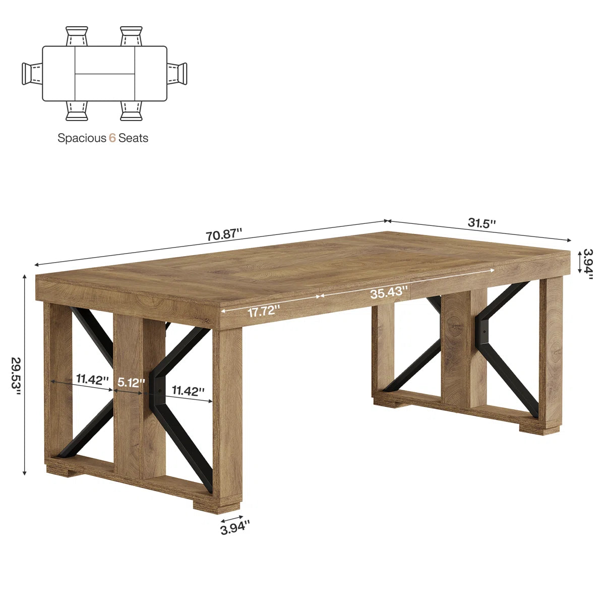 70.86" Rectangular Conference Table For 6-8, Large Business Seminar Table For Meeting room