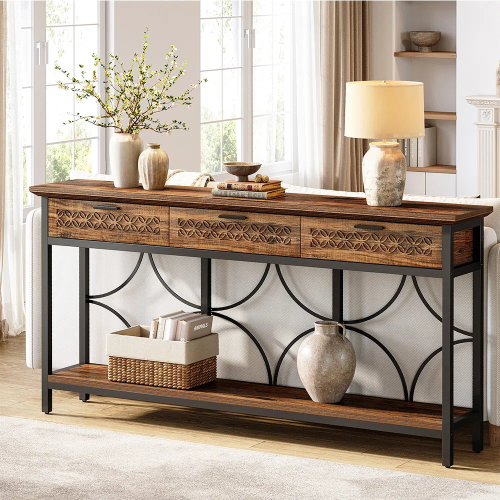 Rustic Console Table with 3 Drawers – 70.8'' Extra Long Entryway & Living Room Table