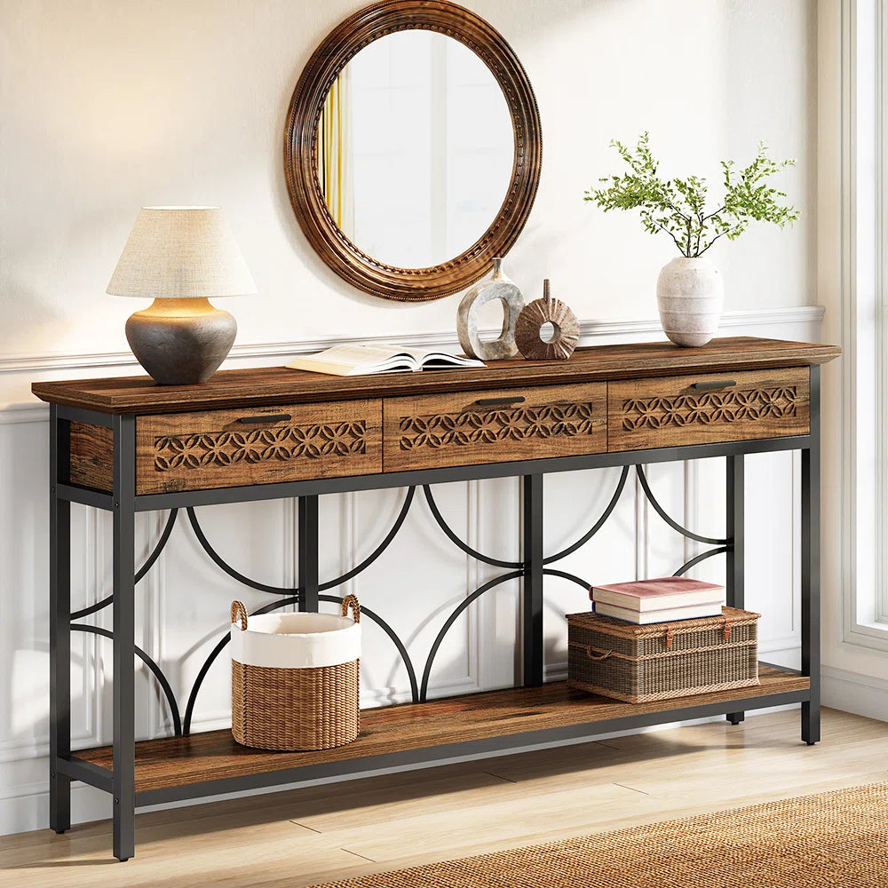 Rustic Console Table with 3 Drawers – 70.8'' Extra Long Entryway & Living Room Table