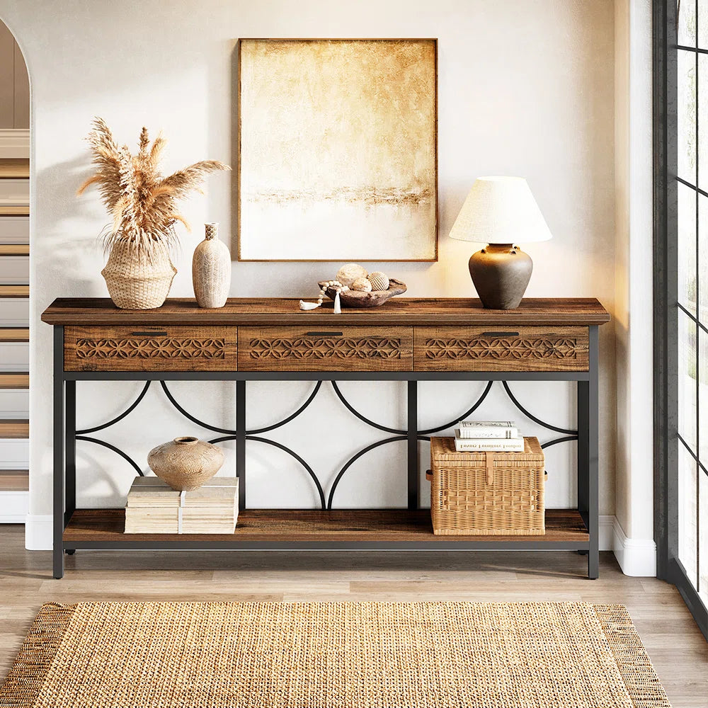 Rustic Console Table with 3 Drawers – 70.8'' Extra Long Entryway & Living Room Table