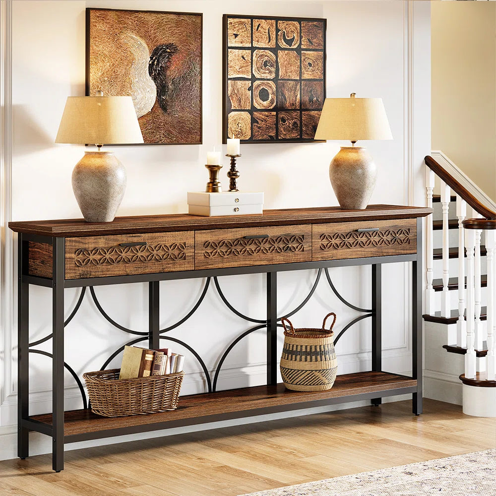 Rustic Console Table with 3 Drawers – 70.8'' Extra Long Entryway & Living Room Table