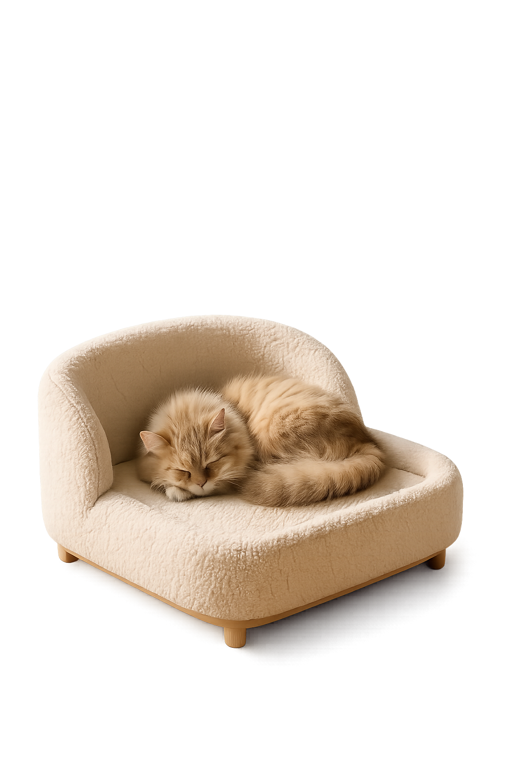 Plush Teddy Fabric Pet Sofa Bed – Soft Elevated Dog & Cat Couch with Wooden Legs, Cozy Washable Pet Lounge