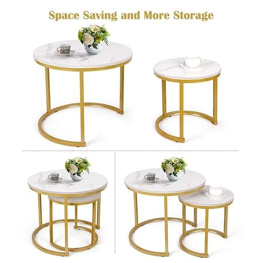 Coffee Tables for Living Room - Small Round Coffee Table Set of 2 Metal Frame - Ouch Cart 