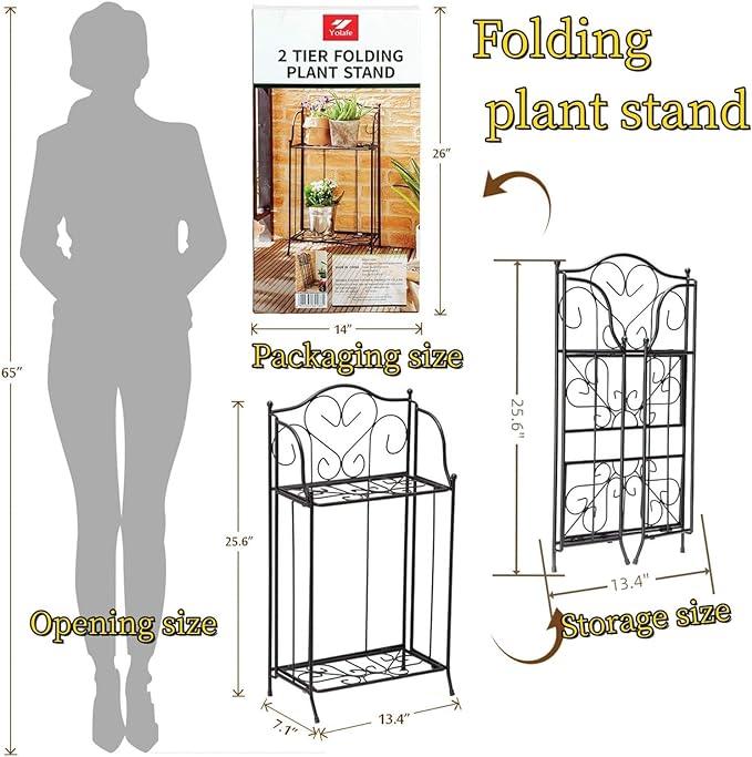 2 Tier Metal Plant Stand Scrollwork Design Indoor and Outdoor Flower Rack Pot Shelf Home Storage Organizer Shelf, Black (Plain Plant Stand) - Ouch Cart 