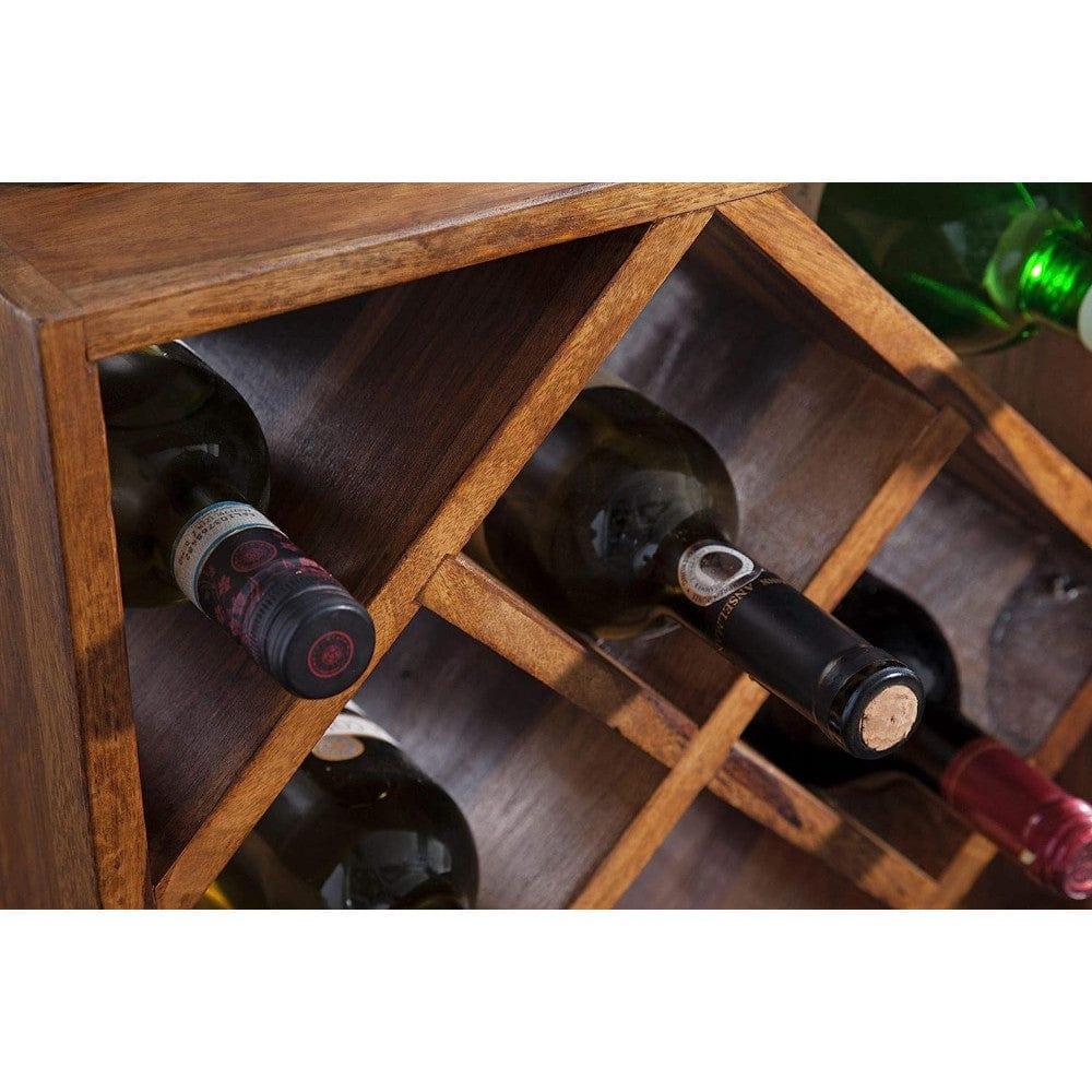 Cube end Table Solid Wood (Wine Rack, Honey Finish) - Ouch Cart 