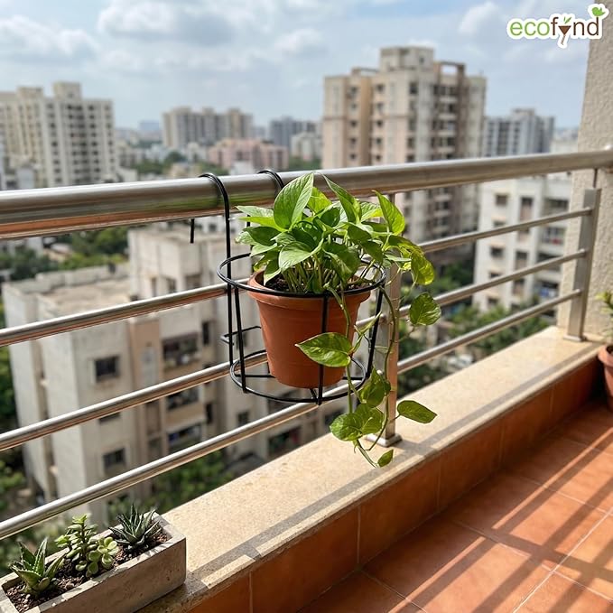 Round Metal Hanging Flower Pot Stand for Balcony Railing | Outdoor & Indoor Planter Holder