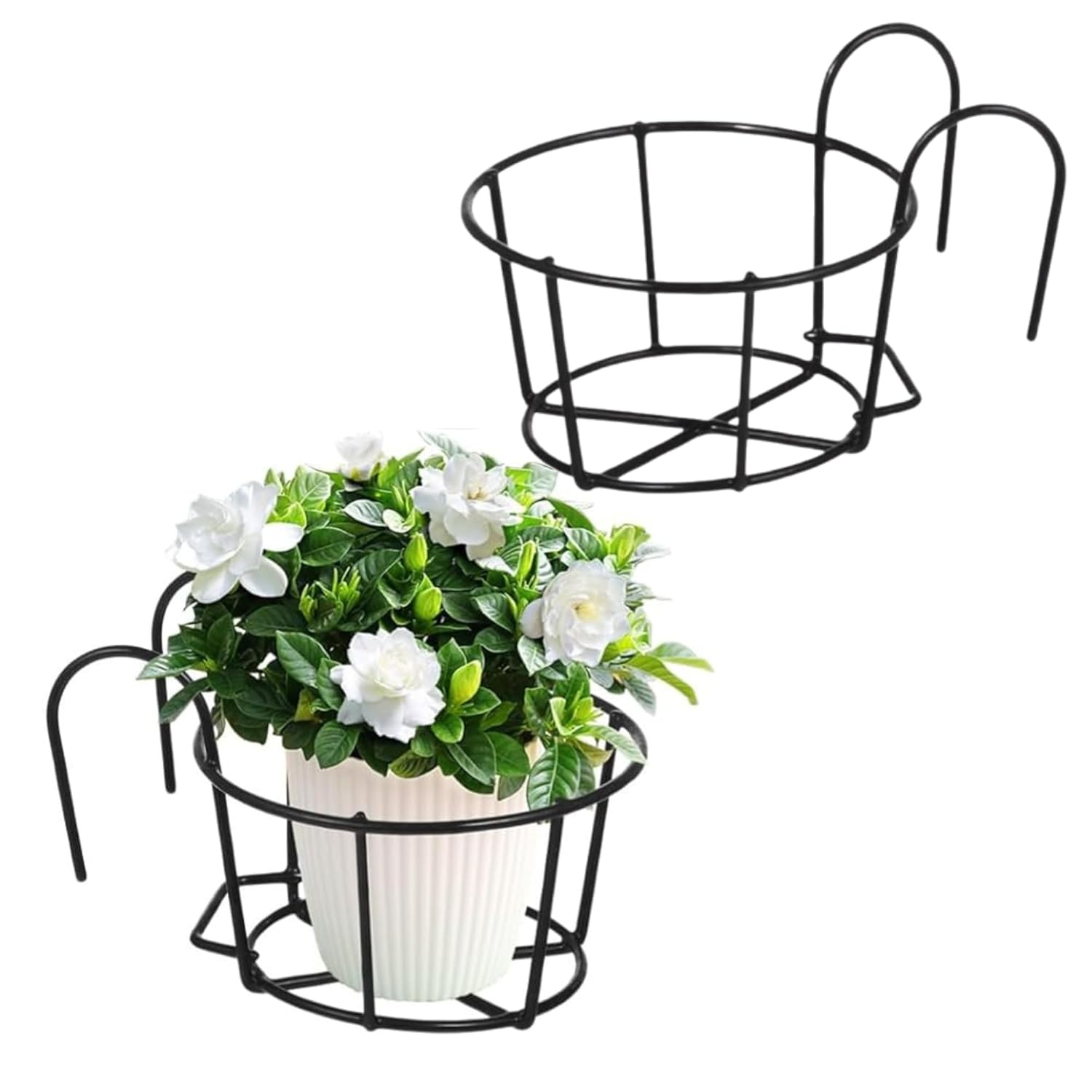Round Metal Hanging Flower Pot Stand for Balcony Railing | Outdoor & Indoor Planter Holder