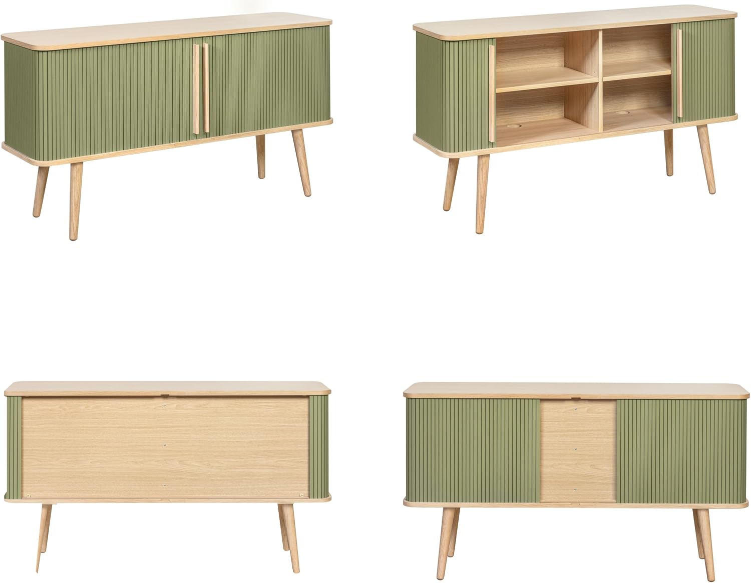 Modern Green Fluted Wooden Sideboard Cabinet with Storage