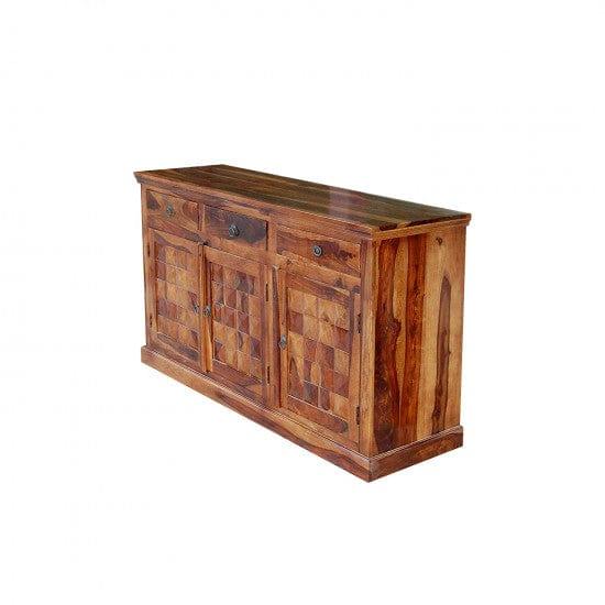 Solid Sheesham Wood Diamond Design Sideboard 3 Door 3 Drawer (Honey Finish) - Ouch Cart 