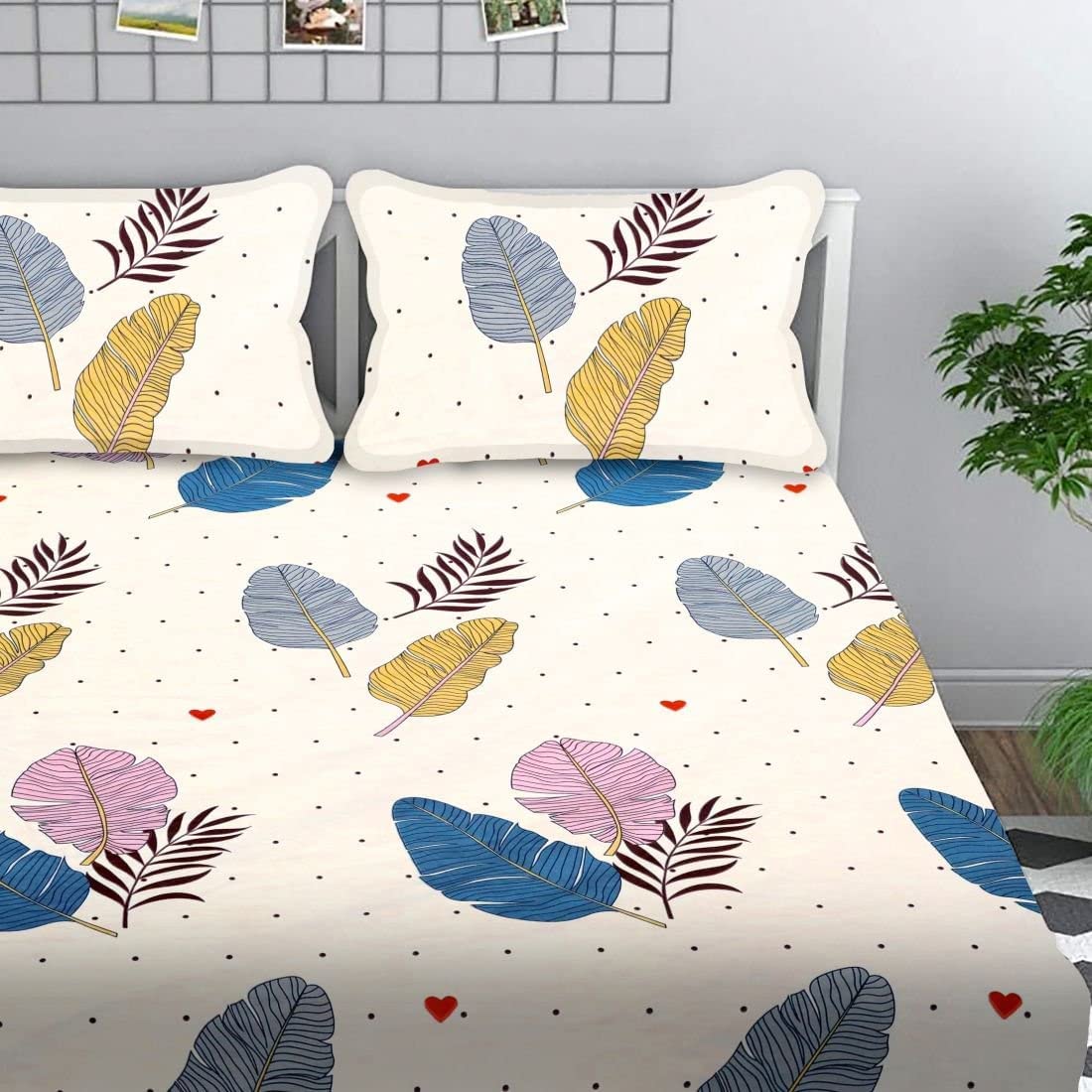 Special Cotton Blend Double Queen Bedsheet with 2 Matching Pillow Covers | 480 Thread Count | Superfine Botanical Print | Soft & Comfortable Flat Bedsheet Set