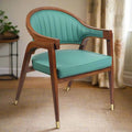 Brown & Emerald Green Acacia Wood Accent Chair