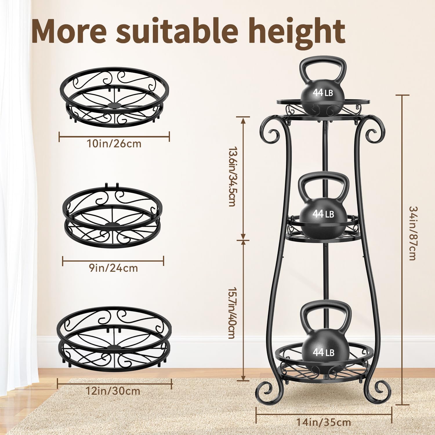 Metal Plant Stand Indoor Outdoor Clearance, Rustproof Iron Flower Pot Holder, Multiple Heavy Duty Plant Round Rack for Patio Home Planter Corner Garden Balcony (Black)