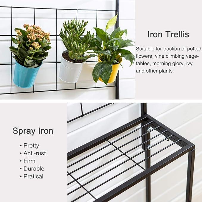 Plant Stand 3-Tier Hanging Shelves Flower Pot Organizer Multiple Flower Display Holder Indoor Outdoor Heavy Duty Potted Planter Rack Unit with Grid Panel for Living Room Balcony - Ouch Cart 