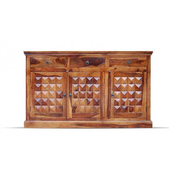 Solid Sheesham Wood Diamond Design Sideboard 3 Door 3 Drawer (Honey Finish)