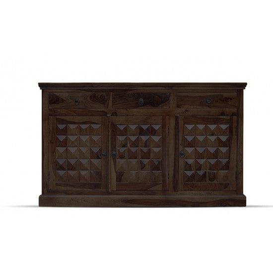 Solid Sheesham Wood Diamond Design Sideboard 3 Door 3 Drawer (Walnut Finish) - Ouch Cart 