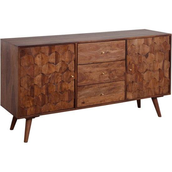 Sheesham Wood Geneva Sideboard with Three Drawer 145x40x75 CM (Honey Finish) - Ouch Cart 